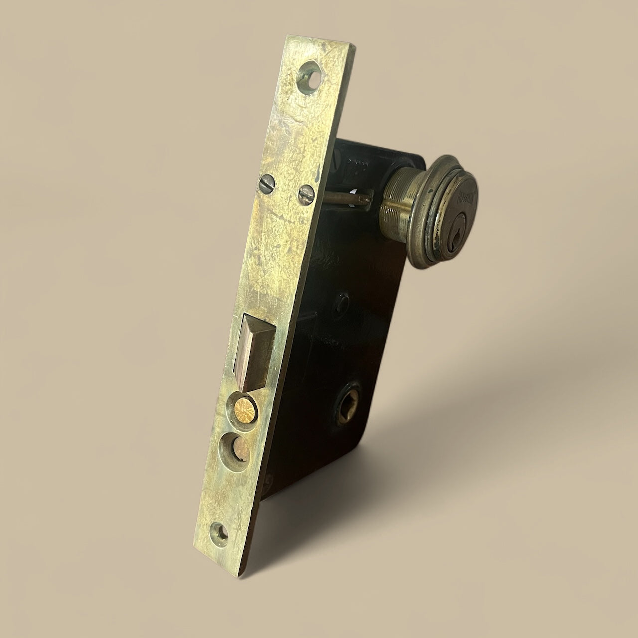 Antique Russwin 11240 1/2 Brass Exterior Door Mortise Lock with Deadbolt