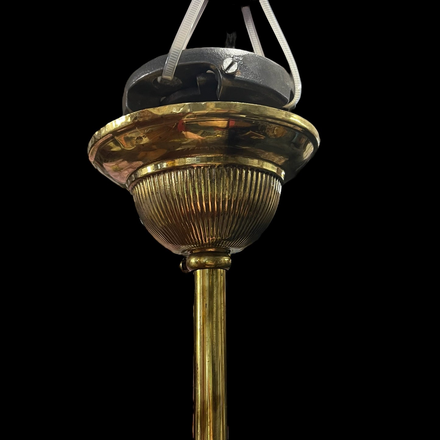 Antique Victorian Brass Light With Reversed Painted Glass Globes