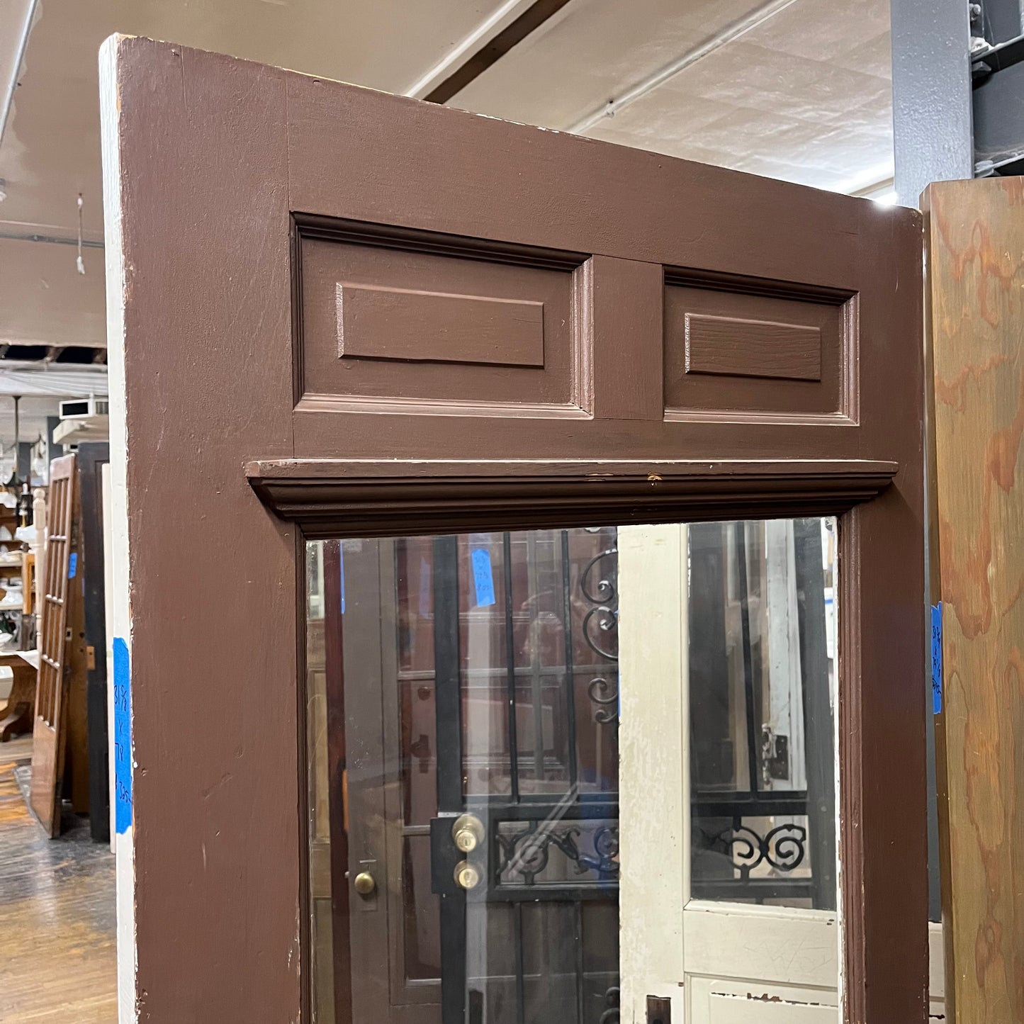 Antique Decorative Door With Half Glass and Original Hardware
