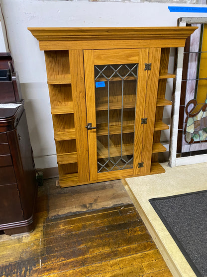 Vintage Oak Wall Mount Shelves w/ Antique Glass