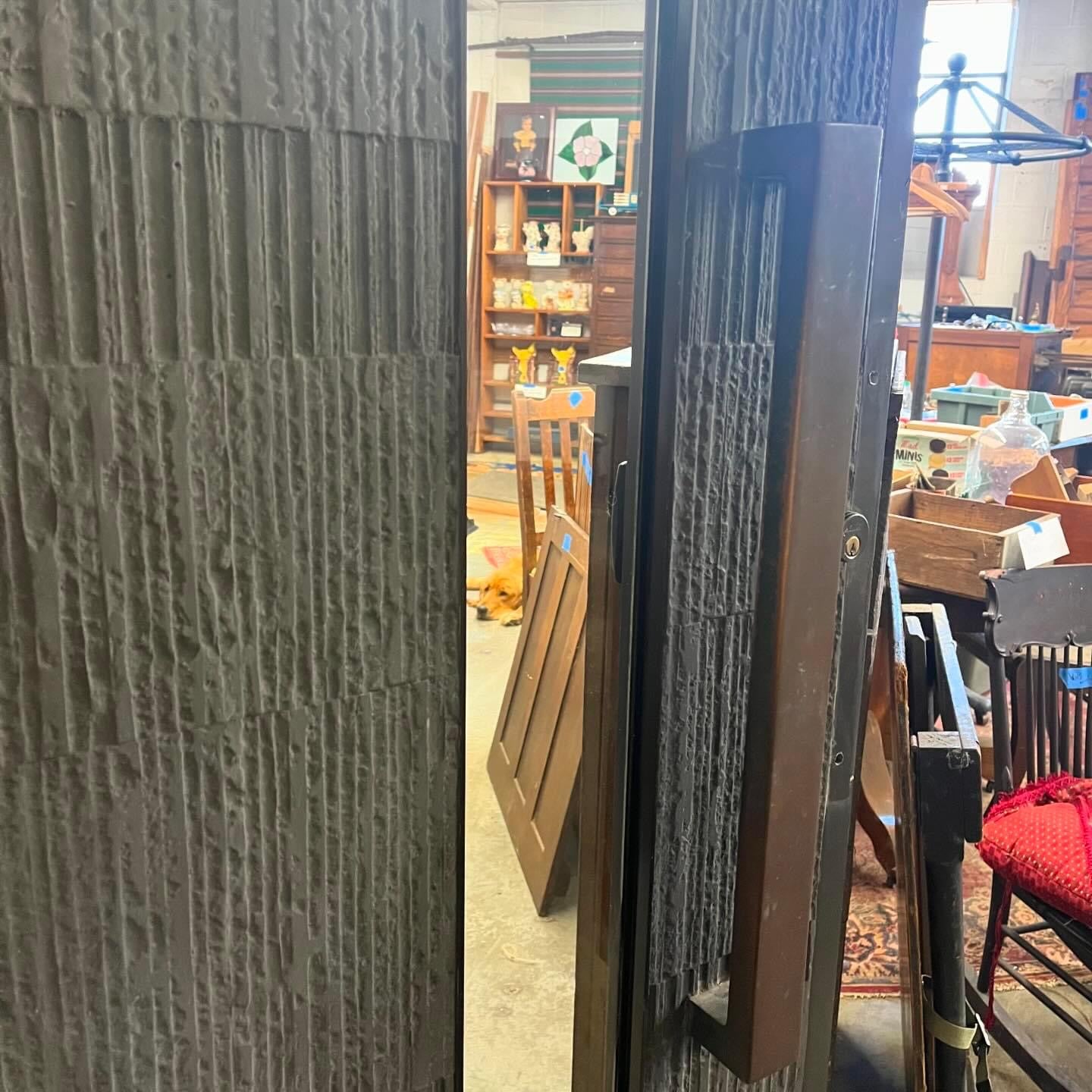 Vintage Textured Brass Storefront Door with Long Glass Pane