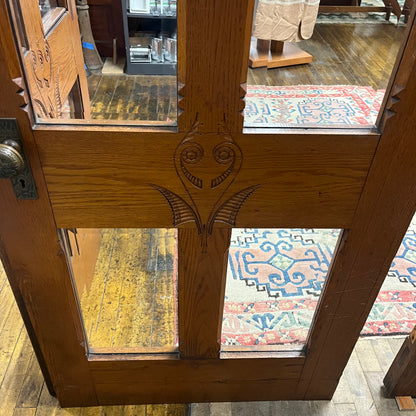 Antique (c. 1858) Victorian Oak French Doors with Thick Beveled Glass