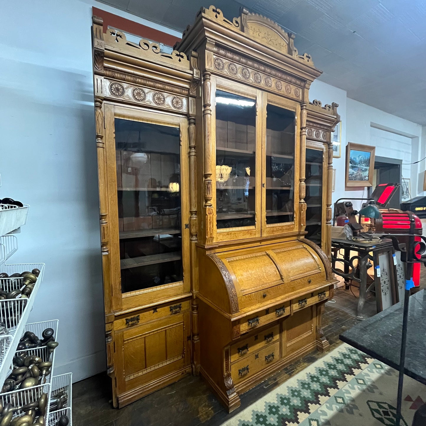 Huge Antique Victorian Hand-Carved Desk/Cabinet/Hutch/Bookcase (All Encompassing) Built-In