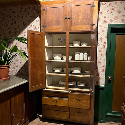 Tall Antique Oak Built-In Pantry