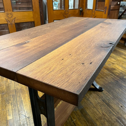Reclaimed Antique Oak Hand-crafted Table With Industrial Cast Iron Legs