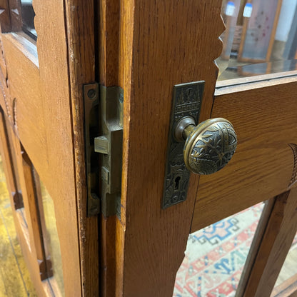 Antique (c. 1858) Victorian Oak French Doors with Thick Beveled Glass