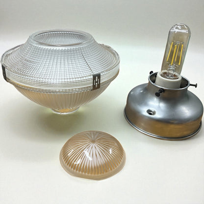 Vintage Holophane (No. 2110) Prismatic Glass Semi-Flush Light - Rewired