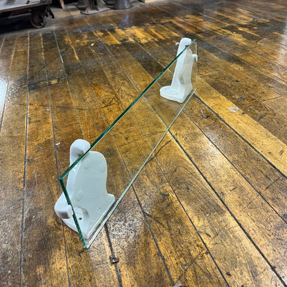 Antique (c. 1920) Porcelain Shelf Brackets with Glass Shelf