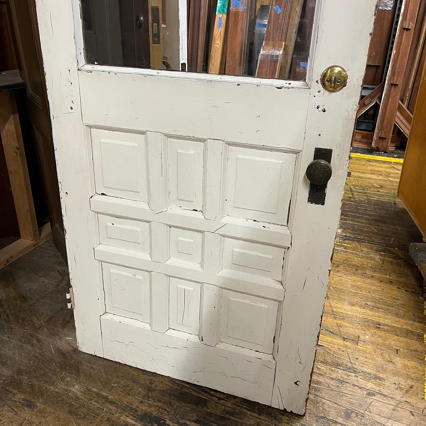 Antique Decorative Door With Half Glass and Original Hardware