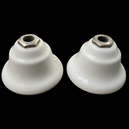 Antique (c. 1920) White Porcelain Hot/Cold Tub/Shower Faucet Knobs With Porcelain Escutcheons