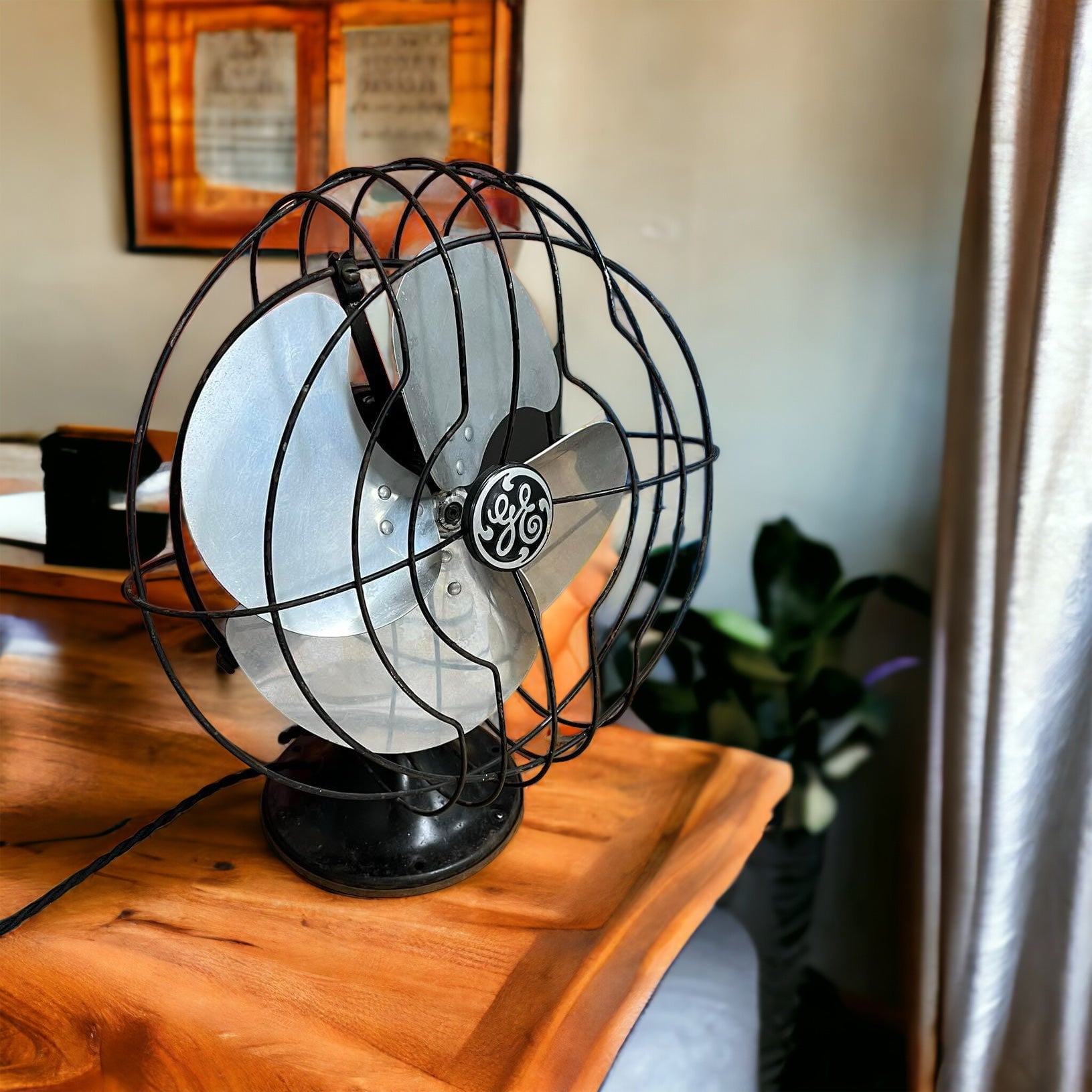 Vintage GE Desk Fan - Rewired With New Braided Cloth Wire/Vintage Style Plug