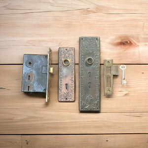 Antique Victorian Brass Entry Door Lock Set