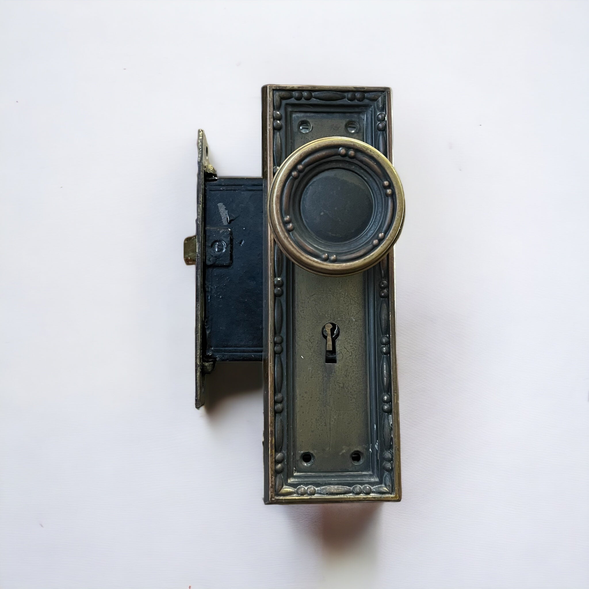 Antique 1920s Russell & Erwin Bronze Door Knob Lock Set