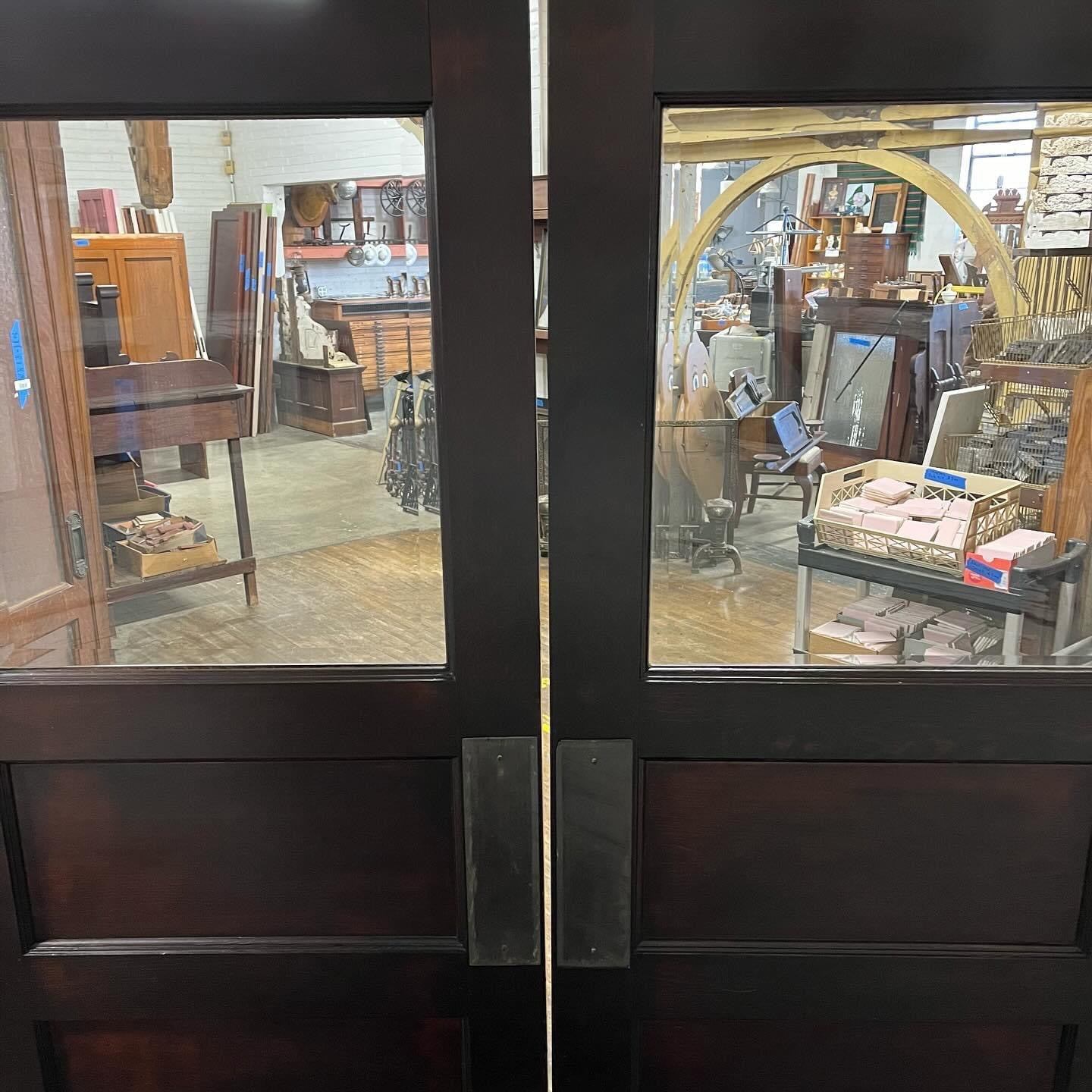 Antique Double Swing Doors with Original Thick Beveled Glass - Includes Frame