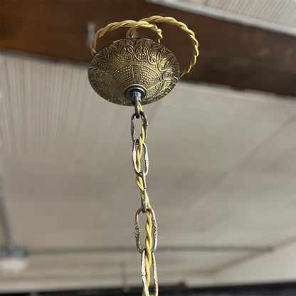 Antique five arm brass crystal chandelier