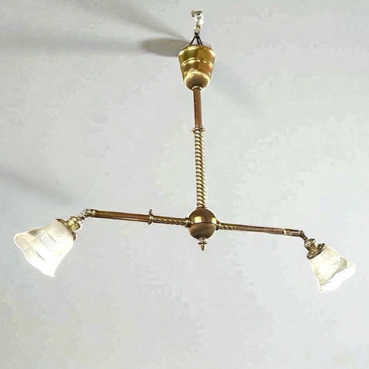 Antique Victorian Brass Two Arm Chandelier