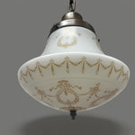 Load image into Gallery viewer, Antique Brass Pendant Light with Ornate Stenciled Glass Globe - Rewired
