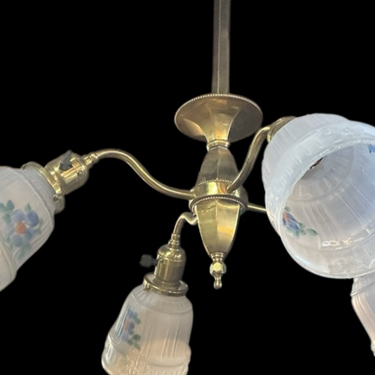 Antique Brass Victorian Four Arm Chandelier