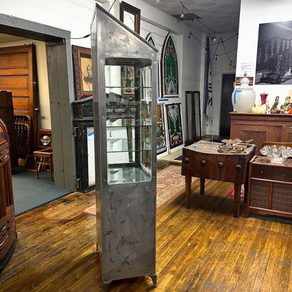 Antique Steel Medical Cabinet With Beveled Glass