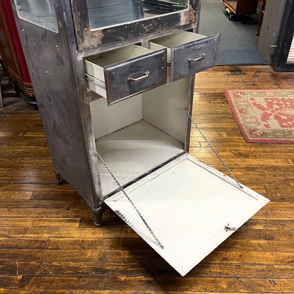 Antique Steel Medical Cabinet With Beveled Glass