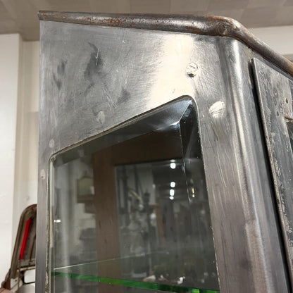 Antique Steel Medical Cabinet With Beveled Glass