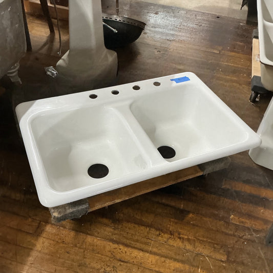 Vintage Cast-Iron Double Drop In Sink