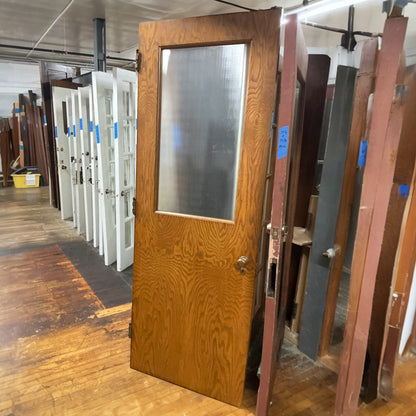 Vintage Oak Exterior Door With Obscure Glass
