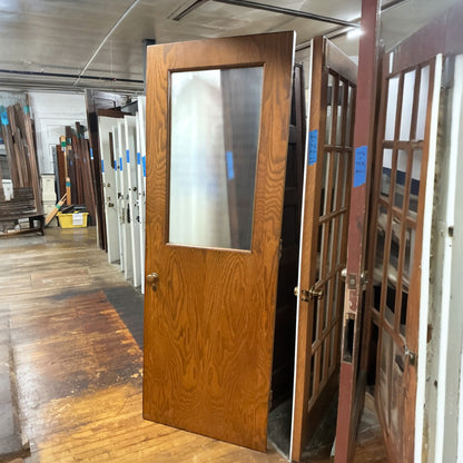 Vintage Oak Exterior Door With Obscure Glass