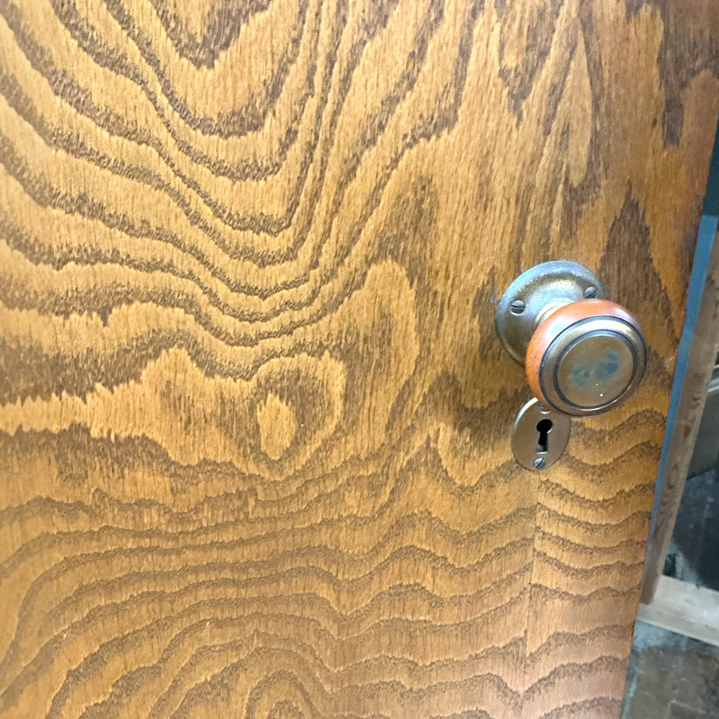 Vintage Oak Exterior Door With Obscure Glass