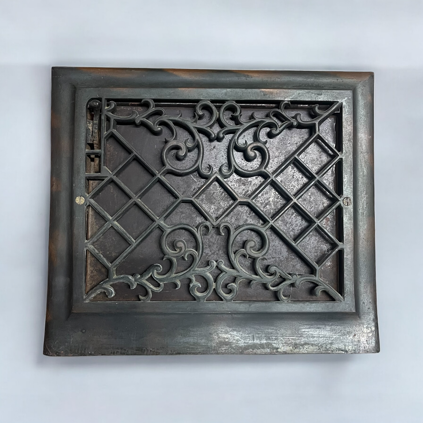 Ornate Antique Cast Iron Wall Mount Grate/Register - Japanned Finish