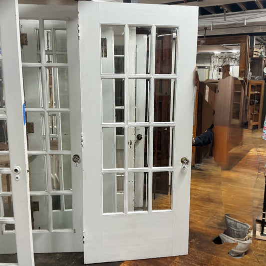 Vintage Painted Twelve Pane Exterior/Entry Door With Beveled Glass