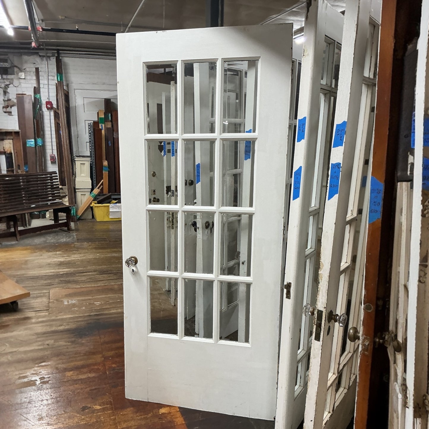 Vintage Painted Twelve Pane Exterior/Entry Door With Beveled Glass
