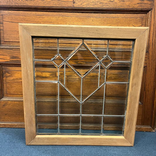 Antique Beveled Glass Leaded Window With Reclaimed Oak Frame