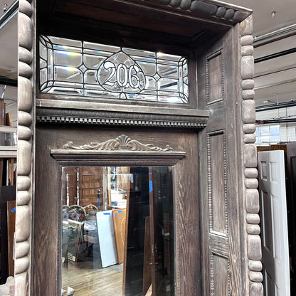 Antique Victorian Entry Door Set w/Leaded Glass Transom