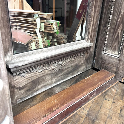 Antique Victorian Entry Door Set w/Leaded Glass Transom