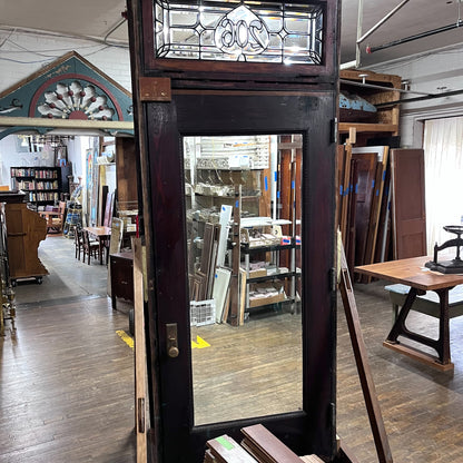 Antique Victorian Entry Door Set w/Leaded Glass Transom