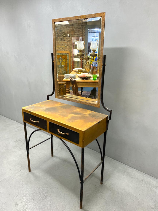Antique Steel Vanity w/Original Beveled Mirror