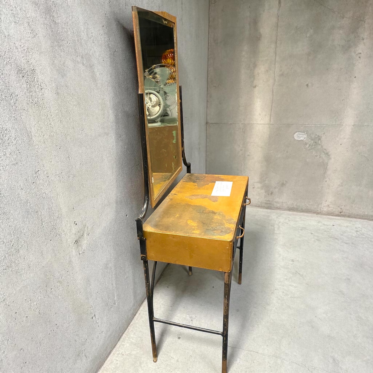 Antique Steel Vanity w/Original Beveled Mirror