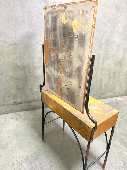 Antique Steel Vanity w/Original Beveled Mirror