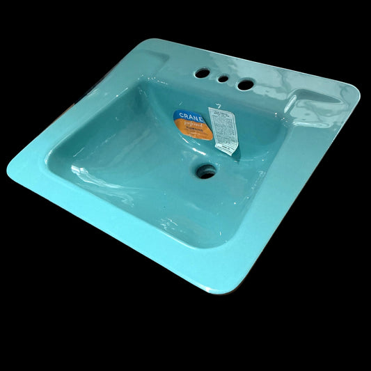 New Old Stock Mid-Century Crane Blue/Green Cast Iron Sink