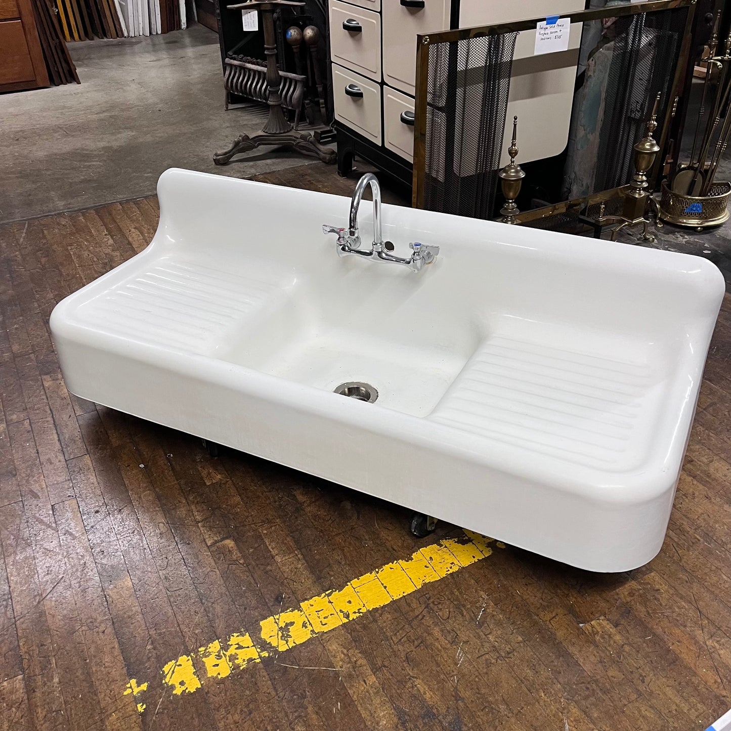 Vintage Cast Iron Double Drain Board Sink
