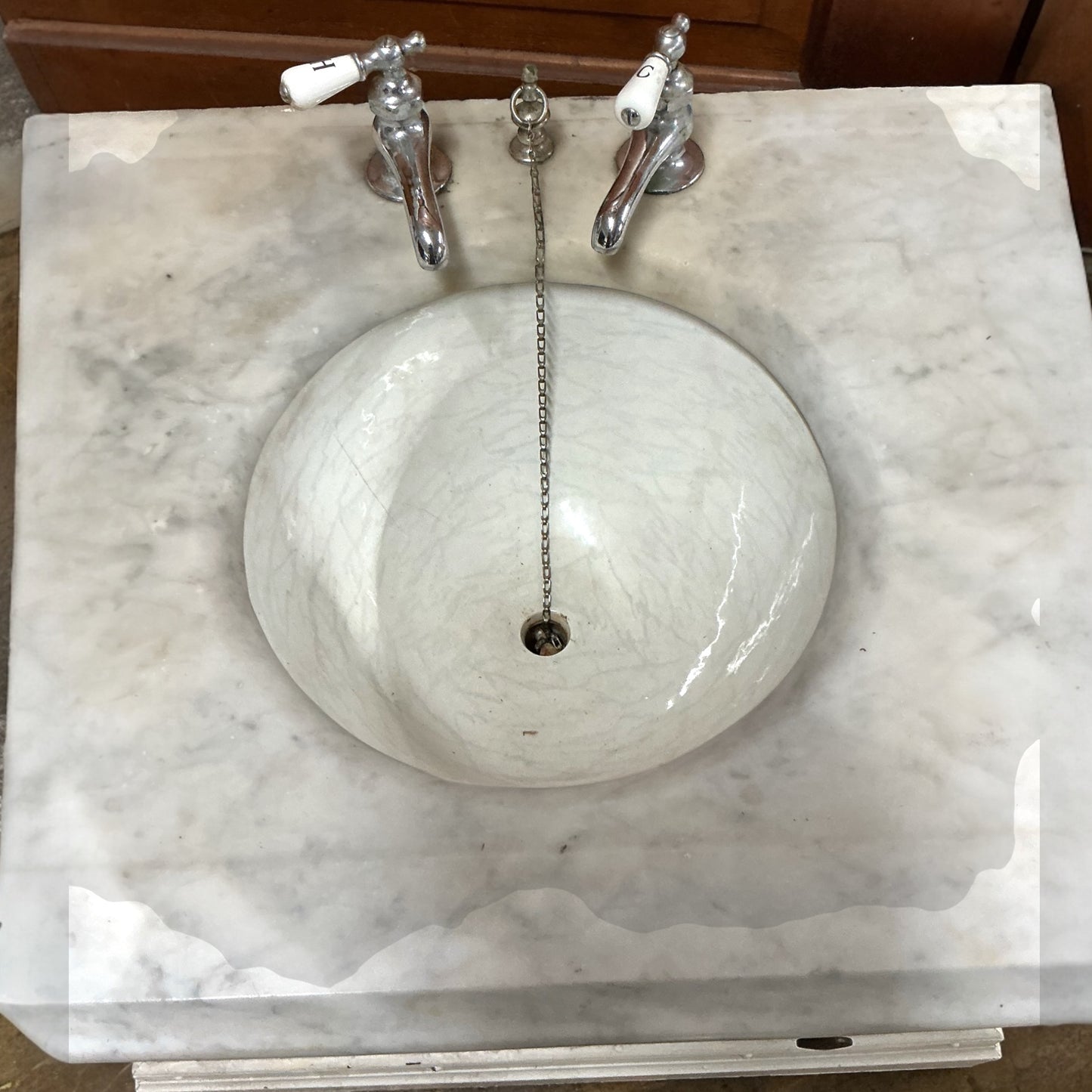 Antique Sink in Wood Cabinet w/Back Splash & Towel Rack