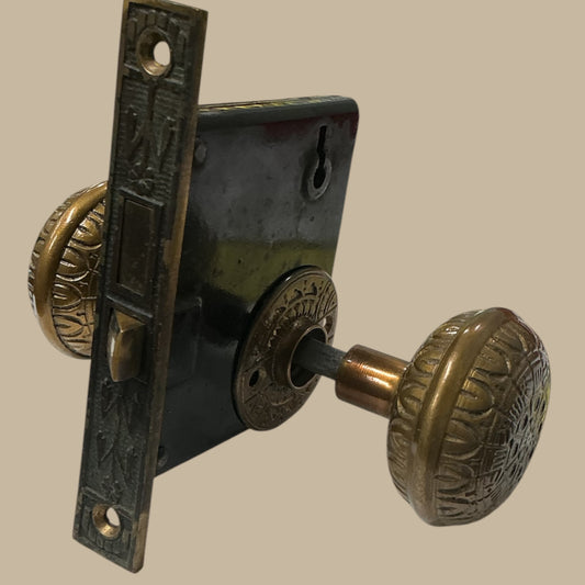 Antique Kenton Interior Door Lock Set w/Mortise & Rosettes