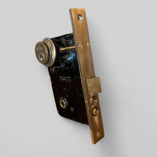 Antique Russwin Brass Exterior Door Mortise Lock With Deadbolt (#11248)
