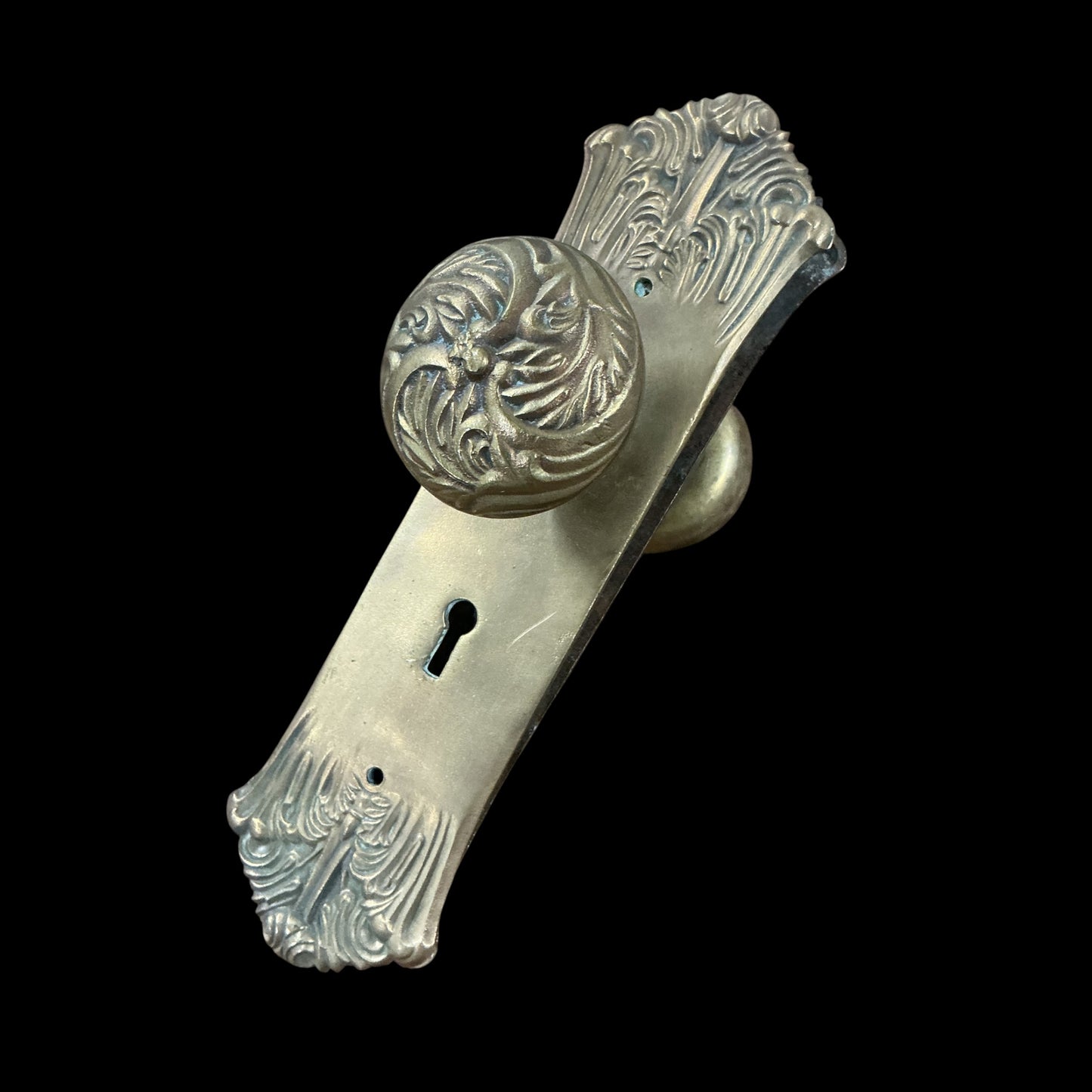 Antique Cast-Brass Knobset w/Backplates(Art Nouveau)