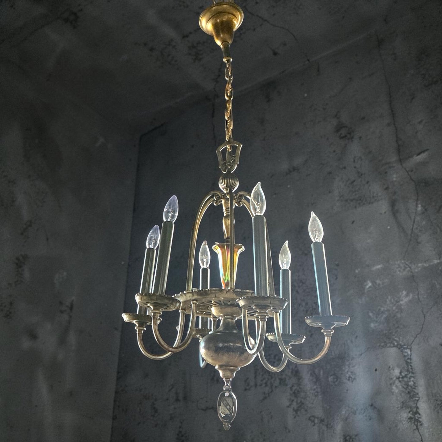 Antique Brass Chandelier ‘Colonial Revival’ (Rewired)