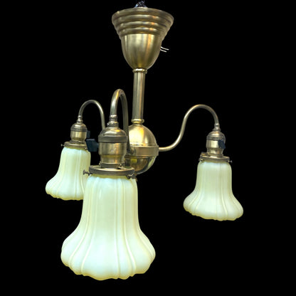 Antique Three Arm Chandelier   (Restored   & Rewired)