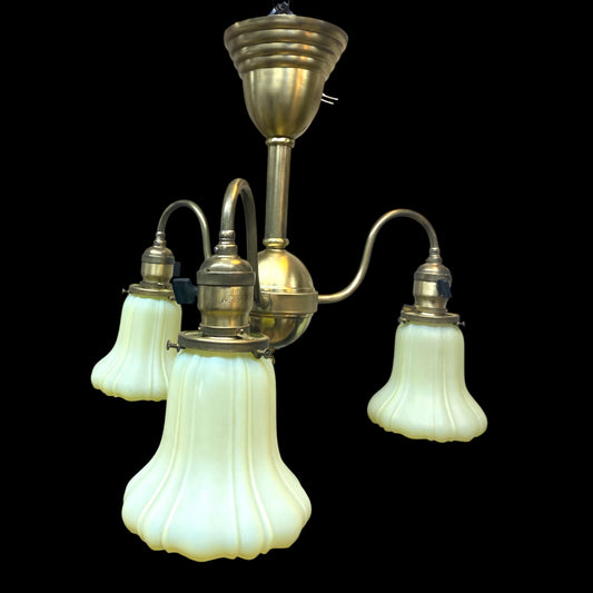 Antique Three Arm Chandelier   (Restored   & Rewired)
