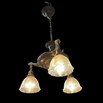 Antique Brass Pan Chandelier   (Rewired)