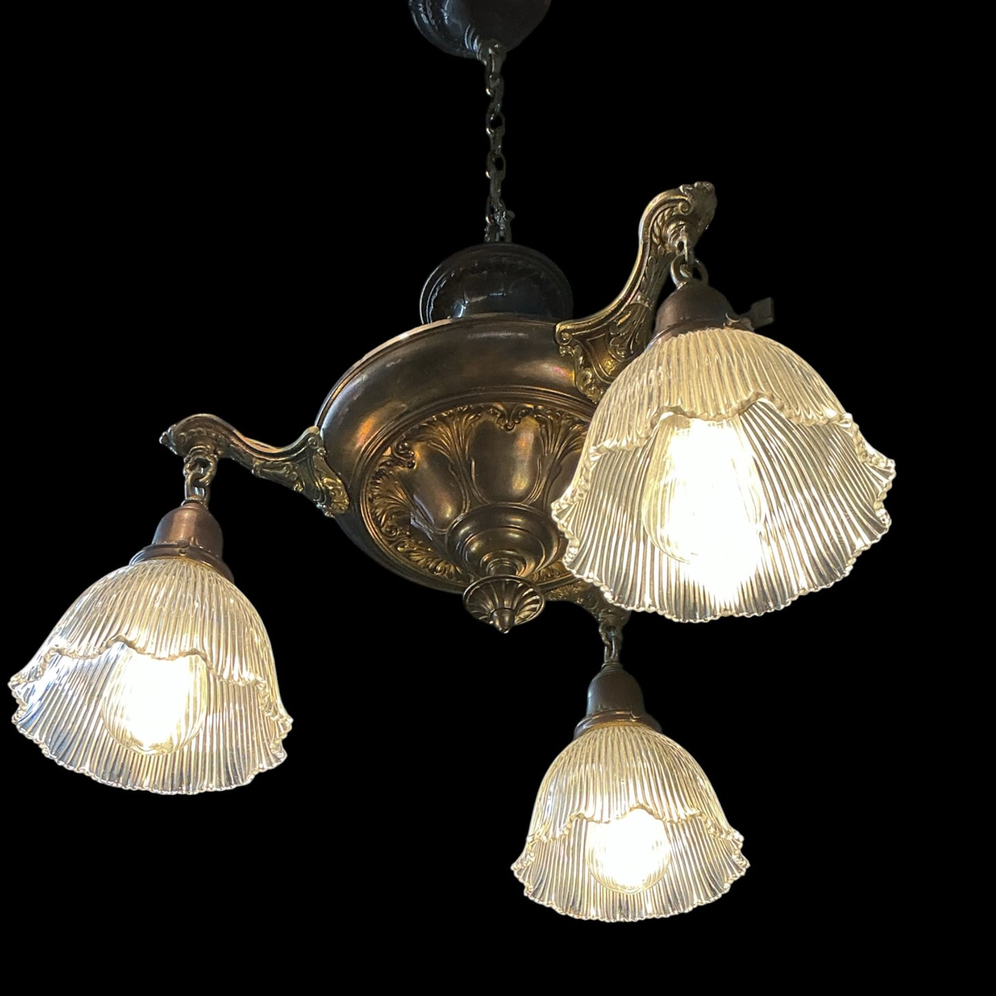 Antique Brass Pan Chandelier   (Rewired)